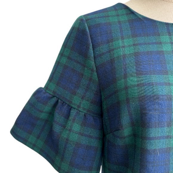 Vineyard Vines Blackwatch Flutter Sleeve Navy Green Plaid Shift Dress Size 8 - Picture 4 of 10